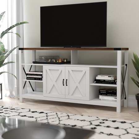 FLASH FURNITURE 60" White/Rustic TV Stand with Storage Shelves ZG-025-WH-GG
